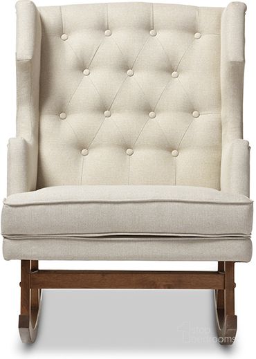 The appearance of Baxton Studio Iona Mid-Century Retro Modern Light Beige Fabric Upholstered Button-Tufted Wingback Rocking Chair designed by Baxton Studio in the transitional interior design. This light beige piece of furniture  was selected by 1StopBedrooms from Iona Collection to add a touch of cosiness and style into your home. Sku: BBT5195-Light Beige RC. Material: Fabric. Product Type: Living Room Chair. Image1