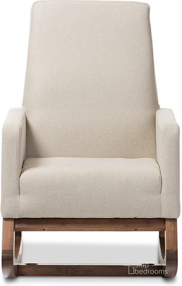 The appearance of Baxton Studio Yashiya Mid-Century Retro Modern Light Beige Fabric Upholstered Rocking Chair designed by Baxton Studio in the transitional interior design. This light beige piece of furniture  was selected by 1StopBedrooms from Yashiya Collection to add a touch of cosiness and style into your home. Sku: BBT5199-Light Beige. Material: Fabric. Product Type: Living Room Chair. Image1