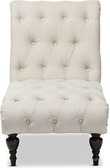 The appearance of Baxton Studio Layla Mid-Century Modern Light Beige Fabric Upholstered Button-Tufted Chaise Lounge designed by Baxton Studio in the transitional interior design. This light beige piece of furniture  was selected by 1StopBedrooms from Layla Collection to add a touch of cosiness and style into your home. Sku: BBT5211-Light Beige Chaise. Material: Fabric. Product Type: Chaise. Image1