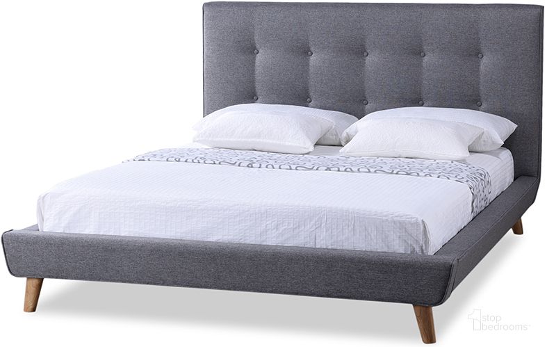 The appearance of Baxton Studio Jonesy Scandinavian Style Mid-Century Grey Fabric Upholstered Full Size Platform Bed designed by Baxton Studio in the transitional interior design. This grey piece of furniture  was selected by 1StopBedrooms from Jonesy Collection to add a touch of cosiness and style into your home. Sku: BBT6537-Full-Grey. Bed Type: Platform Bed. Material: Fabric. Product Type: Platform Bed. Bed Size: Full. Image1