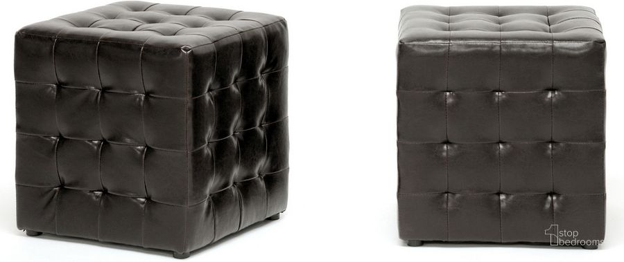 Baxton Studio Siskal Dark Brown Modern Cube Ottoman Set Of 2