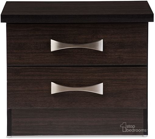 The appearance of Baxton Studio Colburn Modern And Contemporary 2-Drawer Dark Brown Finish Wood Storage Nightstand Bedside Table designed by Baxton Studio in the modern / contemporary interior design. This dark brown piece of furniture  was selected by 1StopBedrooms from Colburn Collection to add a touch of cosiness and style into your home. Sku: BR888004-Wenge. Product Type: Nightstand. Material: MDF. Image1