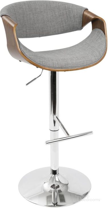 The appearance of Curvo Walnut And Light Gray Adjustable Swivel Barstool Set of 2 designed by Lumisource in the modern / contemporary interior design. This gray piece of furniture  was selected by 1StopBedrooms from Curvo Collection to add a touch of cosiness and style into your home. Sku: BS-CURVO2-SWVT WLLGY2. Material: Polyester. Product Type: Barstool. Image1