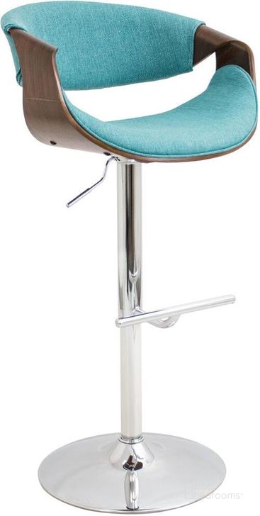 The appearance of Curvo Walnut And Teal Adjustable Barstool Set of 2 designed by Lumisource in the modern / contemporary interior design. This teal piece of furniture  was selected by 1StopBedrooms from Curvo Collection to add a touch of cosiness and style into your home. Sku: BS-CURVO2-SWVT WLTL2. Material: Polyester. Product Type: Barstool. Image1