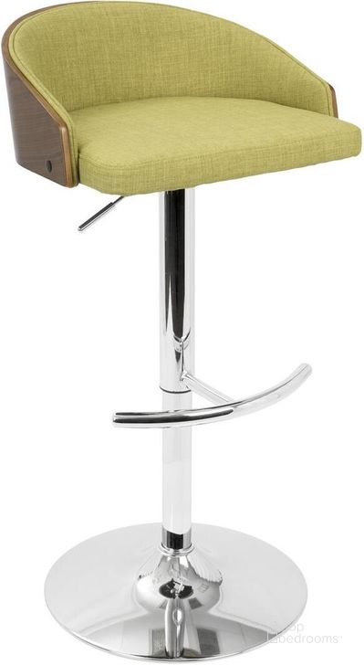The appearance of Shiraz Walnut And Green Adjustable Barstool designed by Lumisource in the modern / contemporary interior design. This green piece of furniture  was selected by 1StopBedrooms from Shiraz Collection to add a touch of cosiness and style into your home. Sku: BS-SHRZ WL+GN. Material: Wood. Product Type: Barstool. Image1
