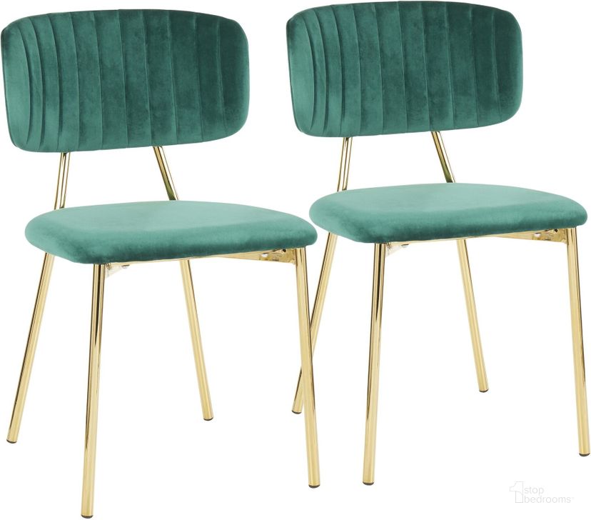 The appearance of Bouton Chair in Gold Metal and Green Velvet - Set of 2 designed by Lumisource in the modern / contemporary interior design. This green piece of furniture  was selected by 1StopBedrooms from Bouton Collection to add a touch of cosiness and style into your home. Sku: CH-BOUTON AUVGN2. Product Type: Chair. Material: Velvet. Image1