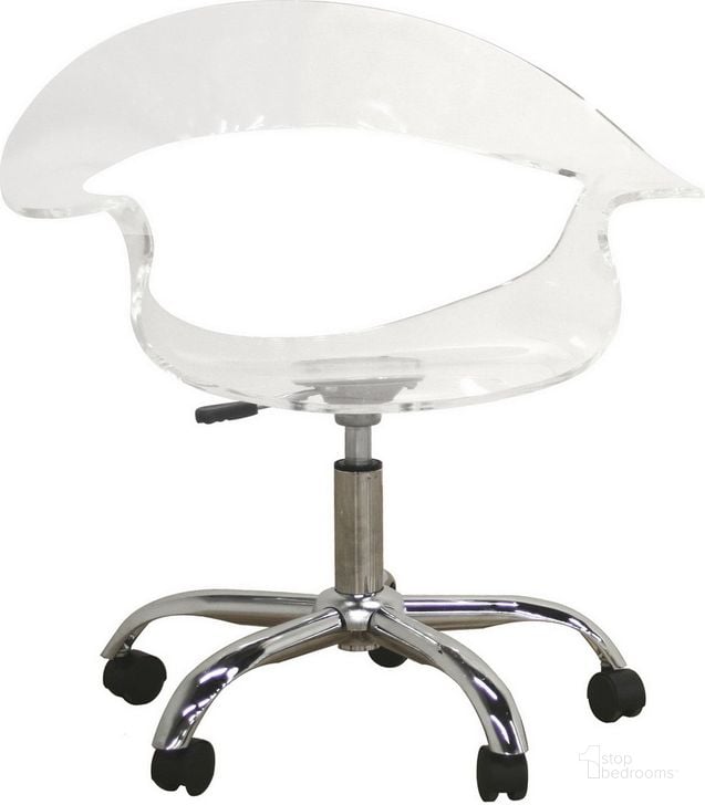 The appearance of Baxton Studio Elia Acrylic Swivel Chair designed by Baxton Studio in the modern / contemporary interior design. This clear piece of furniture  was selected by 1StopBedrooms from Elia Collection to add a touch of cosiness and style into your home. Sku: CC-026A-clear. Product Type: Office Chair. Material: Acrylic.