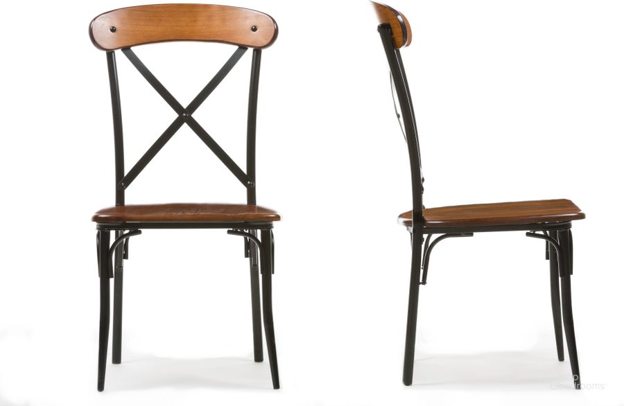 The appearance of Baxton Studio Broxburn Light Brown Wood and Metal Dining Chair (Set Of 2) designed by Baxton Studio in the rustic / southwestern interior design. This brown piece of furniture  was selected by 1StopBedrooms from Broxburn Collection to add a touch of cosiness and style into your home. Sku: CDC222-DS2. Product Type: Dining Chair. Material: MDF. Image1