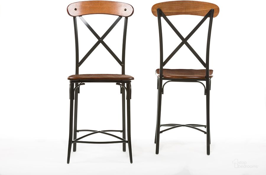 The appearance of Baxton Studio Broxburn Light Brown Wood and Metal Bar Stool (Set Of 2) designed by Baxton Studio in the rustic / southwestern interior design. This brown piece of furniture  was selected by 1StopBedrooms from Broxburn Collection to add a touch of cosiness and style into your home. Sku: CDC222-PP2. Material: MDF. Product Type: Barstool. Image1