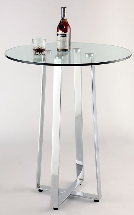 The appearance of Chambers Counter Height Table designed by Chintaly Imports in the modern / contemporary interior design. This clear glass piece of furniture  was selected by 1StopBedrooms from Chambers Collection to add a touch of cosiness and style into your home. Sku: CHAMBERS-CNT-T;CHAMBERS-CNT-B. Table Top Shape: Round. Product Type: Counter Height Table. Material: Metal/Glass. Size: 30". Image1