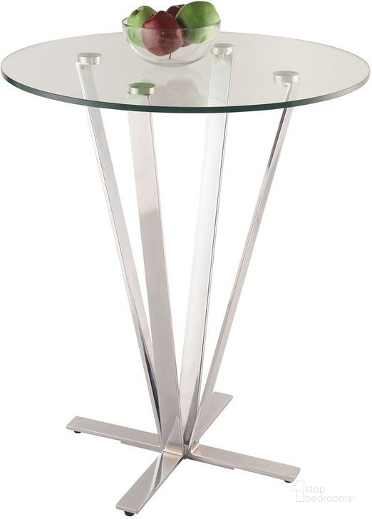 The appearance of Cortland Counter Height Table designed by Chintaly Imports in the modern / contemporary interior design. This clear glass piece of furniture  was selected by 1StopBedrooms from Cortland Collection to add a touch of cosiness and style into your home. Sku: CORTLAND-CNT-T;CORTLAND-CNT-B. Table Top Shape: Round. Product Type: Counter Height Table. Material: Metal/Glass. Size: 30". Image1