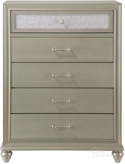 The appearance of Crown Mark Lila Chest designed by Crown Mark in the modern / contemporary interior design. This silver piece of furniture  was selected by 1StopBedrooms from Lila Collection to add a touch of cosiness and style into your home. Sku: B4390-4. Product Type: Chest.