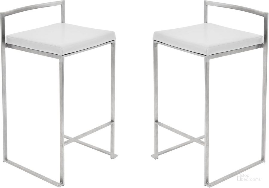 The appearance of Fuji White Counter Stool Set of 2 designed by Lumisource in the modern / contemporary interior design. This white piece of furniture  was selected by 1StopBedrooms from Fuji Collection to add a touch of cosiness and style into your home. Sku: CS-FUJI W2. Material: Metal. Product Type: Barstool. Image1