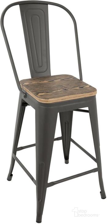 The appearance of Oregon Gray High Back Counter Stool Set of 2 designed by Lumisource in the modern / contemporary interior design. This brown piece of furniture  was selected by 1StopBedrooms from Oregon Collection to add a touch of cosiness and style into your home. Sku: CS-ORHB GY+BN2. Material: Metal. Product Type: Barstool. Image1