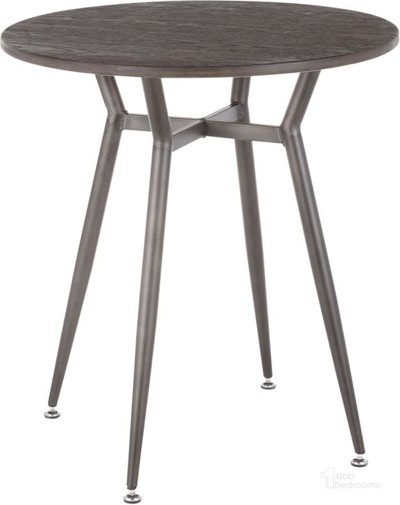 The appearance of Clara Round Dinette Table in Antique Metal and Espresso Wood-Pressed Grain Bamboo designed by Lumisource in the industrial interior design. This espresso brown piece of furniture  was selected by 1StopBedrooms from Clara Collection to add a touch of cosiness and style into your home. Sku: DT-CLARARN ANE. Table Base Style: Trestle. Table Top Shape: Round. Material: Glass. Product Type: Dining Table. Size: 28". Image1
