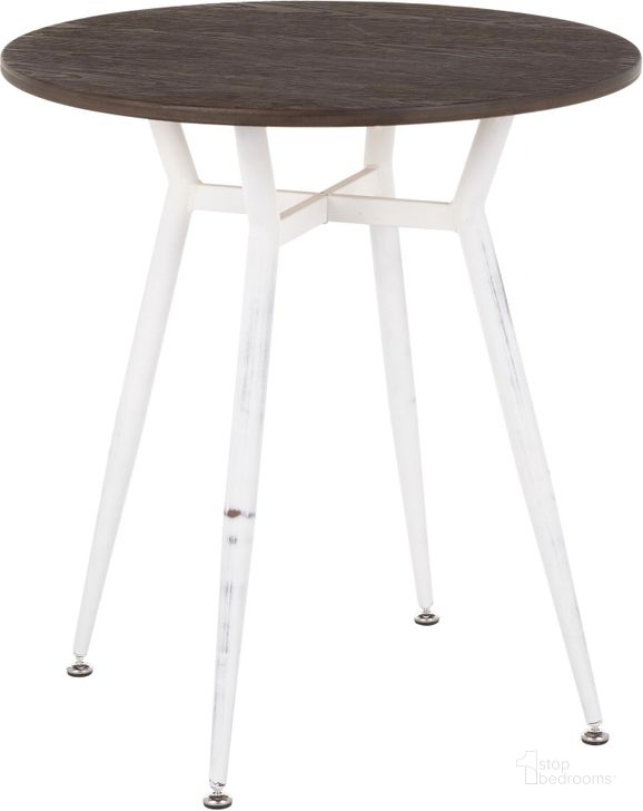 The appearance of Clara Round Dinette Table in Vintage White Metal and Espresso Wood-Pressed Grain Bamboo designed by Lumisource in the industrial interior design. This vintage white piece of furniture  was selected by 1StopBedrooms from Clara Collection to add a touch of cosiness and style into your home. Sku: DT-CLARARN VWE. Table Base Style: Trestle. Table Top Shape: Round. Material: Glass. Product Type: Dining Table. Size: 28". Image1