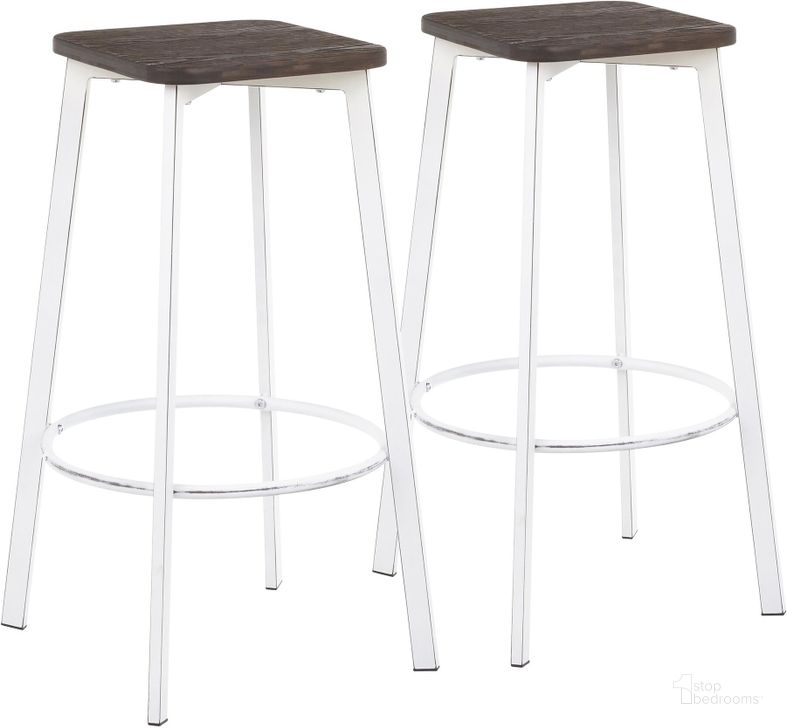 The appearance of Clara Square Barstool in Vintage White Metal and Espresso Wood-Pressed Grain Bamboo - Set of 2 designed by Lumisource in the industrial interior design. This vintage metal piece of furniture  was selected by 1StopBedrooms from Clara Collection to add a touch of cosiness and style into your home. Sku: B30-CLRASQ VWE2. Material: Glass. Product Type: Barstool. Image1
