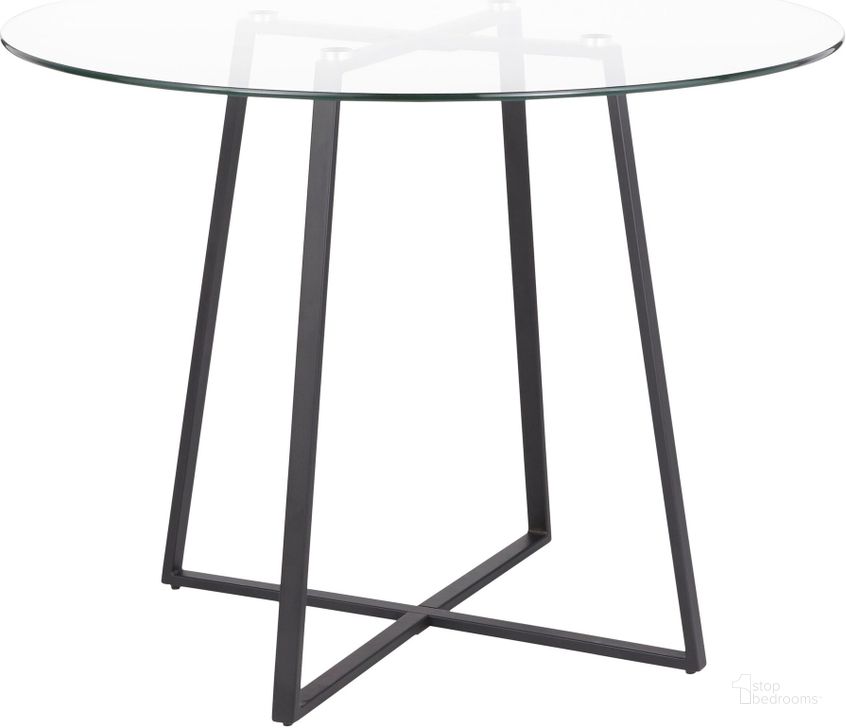The appearance of Cosmo Dining Table in Black Metal and Clear Tempered Glass Top designed by Lumisource in the modern / contemporary interior design. This black piece of furniture  was selected by 1StopBedrooms from Cosmo Collection to add a touch of cosiness and style into your home. Sku: DT-COSMO2 BKGL. Table Base Style: Trestle. Table Top Shape: Round. Material: Steel. Product Type: Dining Table. Size: 40". Image1