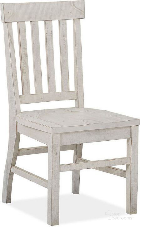 The appearance of Bronwyn Chalk White Dining Side Chair Set of 2 designed by Magnussen in the country / farmhouse interior design. This white piece of furniture  was selected by 1StopBedrooms from Bronwyn Collection to add a touch of cosiness and style into your home. Sku: D4436-60. Product Type: Side Chair. Material: Pine. Image1