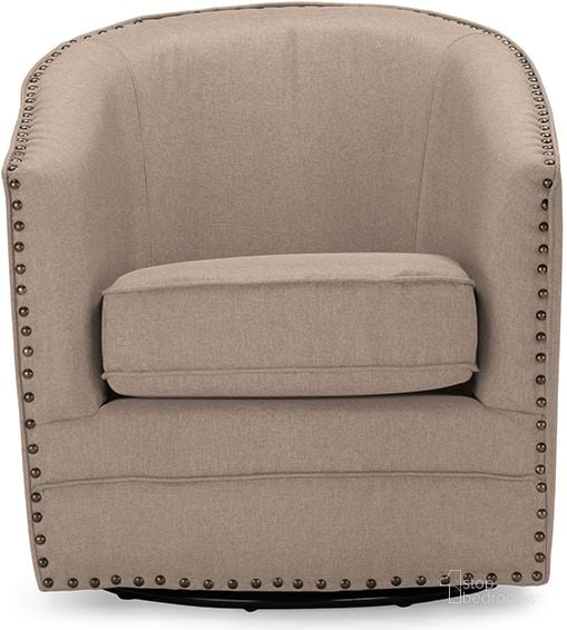 The appearance of Baxton Studio Porter Modern And Contemporary Classic Retro Beige Fabric Upholstered Swivel Tub Chair designed by Baxton Studio in the modern / contemporary interior design. This beige piece of furniture  was selected by 1StopBedrooms from Porter Collection to add a touch of cosiness and style into your home. Sku: DB-182-beige. Material: Fabric. Product Type: Living Room Chair. Image1