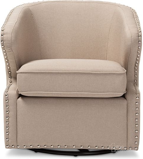 The appearance of Baxton Studio Finley Mid-Century Modern Beige Fabric Upholstered Swivel Armchair designed by Baxton Studio in the transitional interior design. This beige piece of furniture  was selected by 1StopBedrooms from Finley Collection to add a touch of cosiness and style into your home. Sku: DB-203-Beige. Material: Fabric. Product Type: Living Room Chair. Image1