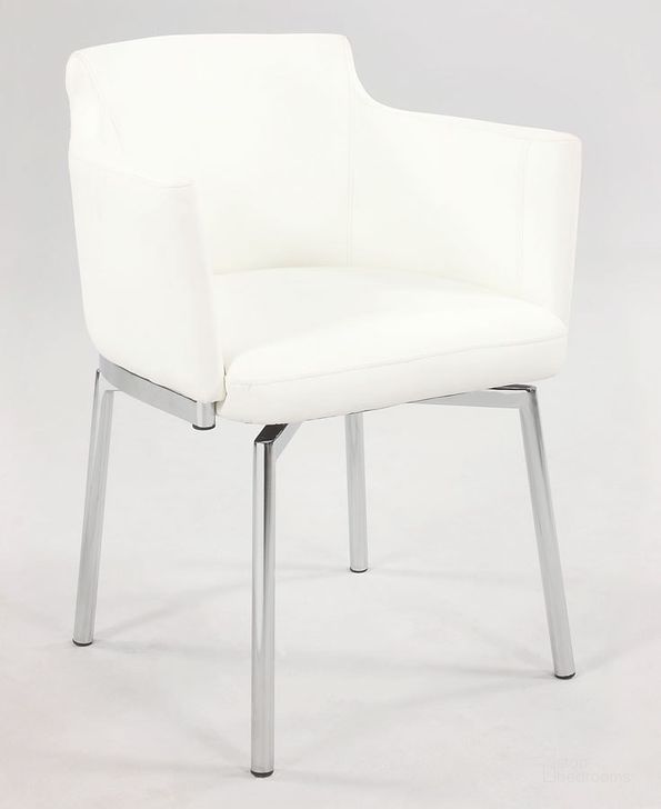 The appearance of Dusty Swivel Arm Chair (White) (Set of 2) designed by Chintaly Imports in the modern / contemporary interior design. This white piece of furniture  was selected by 1StopBedrooms from Dusty Collection to add a touch of cosiness and style into your home. Sku: DUSTY-AC-WHT-KD. Material: Faux Leather. Product Type: Arm Chair. Image1