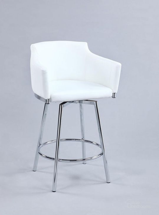 The appearance of Dusty Club Barstool w/ Memory Swivel (White) designed by Chintaly Imports in the modern / contemporary interior design. This white piece of furniture  was selected by 1StopBedrooms from Dusty Collection to add a touch of cosiness and style into your home. Sku: DUSTY-BS-WHT. Material: Faux Leather. Product Type: Barstool.