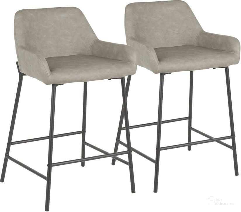 The appearance of Daniella Counter Stool in Black Metal and Grey Faux Leather - Set of 2 designed by Lumisource in the industrial interior design. This black piece of furniture  was selected by 1StopBedrooms from Daniella Collection to add a touch of cosiness and style into your home. Sku: B24-DNLA BKGY2. Material: Leather. Product Type: Counter Height Chair. Image1
