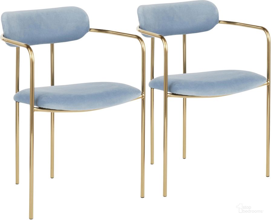 The appearance of Demi Chair in Gold Metal and Light Blue Velvet - Set of 2 designed by Lumisource in the modern / contemporary interior design. This gold piece of furniture  was selected by 1StopBedrooms from Demi Collection to add a touch of cosiness and style into your home. Sku: CH-DEMI AUVBU2. Product Type: Chair. Material: Velvet. Image1