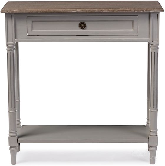 The appearance of Baxton Studio Edouard French Provincial Style White Wash Distressed Two-Tone 1-Drawer Console Table designed by Baxton Studio in the transitional interior design. This white piece of furniture  was selected by 1StopBedrooms from Edouard Collection to add a touch of cosiness and style into your home. Sku: EDD8VM/M-B-W1. Material: Wood. Product Type: Console Table. Image1