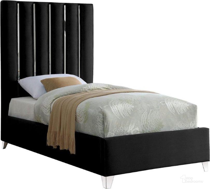 The appearance of Enzo Black Velvet Twin Bed designed by Meridian in the modern / contemporary interior design. This black velvet piece of furniture  was selected by 1StopBedrooms from Enzo Collection to add a touch of cosiness and style into your home. Sku: EnzoBlack-T-1;EnzoBlack-T-2. Bed Type: Platform Bed. Product Type: Platform Bed. Bed Size: Twin. Material: Velvet. Image1