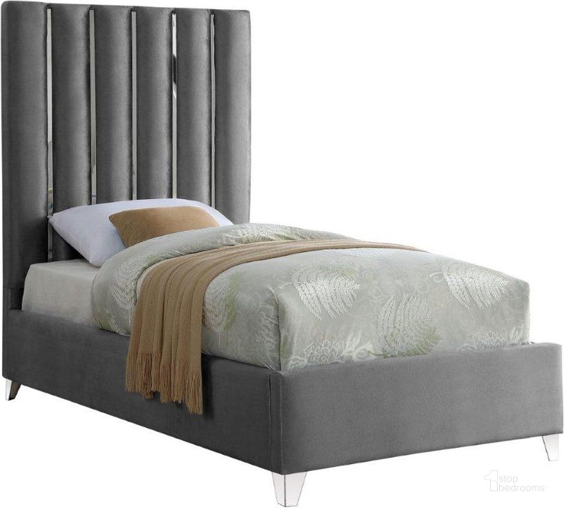 The appearance of Enzo Grey Velvet Twin Bed designed by Meridian in the modern / contemporary interior design. This grey velvet piece of furniture  was selected by 1StopBedrooms from Enzo Collection to add a touch of cosiness and style into your home. Sku: EnzoGrey-T-1;EnzoGrey-T-2. Bed Type: Platform Bed. Product Type: Platform Bed. Bed Size: Twin. Material: Velvet. Image1