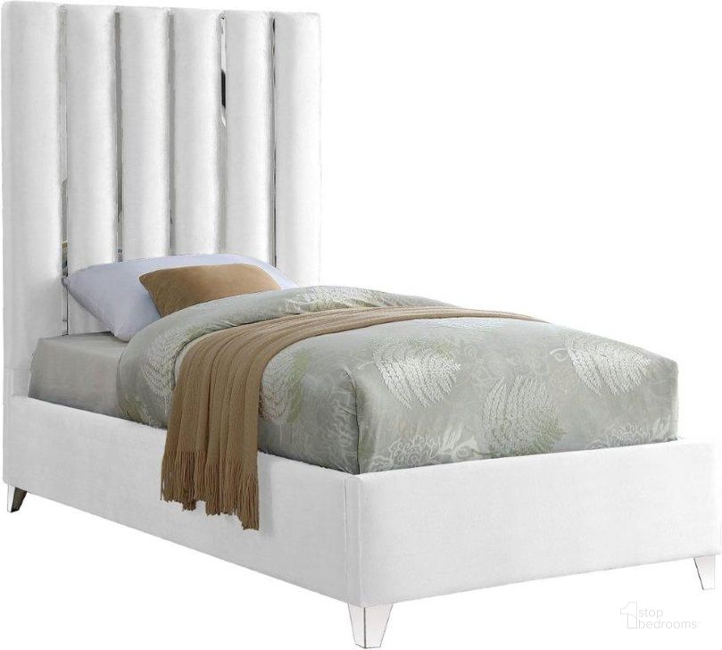 The appearance of Enzo White Velvet Twin Bed designed by Meridian in the modern / contemporary interior design. This white velvet piece of furniture  was selected by 1StopBedrooms from Enzo Collection to add a touch of cosiness and style into your home. Sku: EnzoWhite-T-1;EnzoWhite-T-2. Bed Type: Platform Bed. Product Type: Platform Bed. Bed Size: Twin. Material: Velvet. Image1