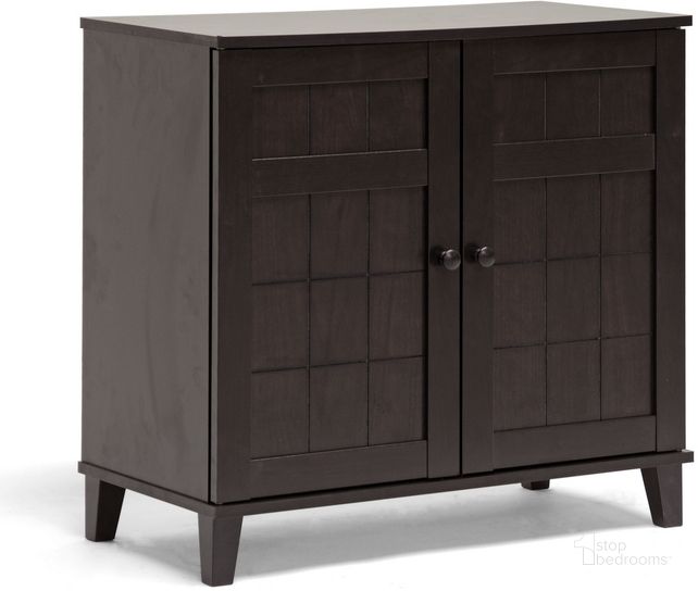 The appearance of Baxton Studio Glidden Dark Brown Wood Modern Shoe Cabinet (Short) designed by Baxton Studio in the transitional interior design. This dark brown piece of furniture  was selected by 1StopBedrooms from Glidden Collection to add a touch of cosiness and style into your home. Sku: FP-1201. Material: MDF. Product Type: Shoe Cabinet. Image1