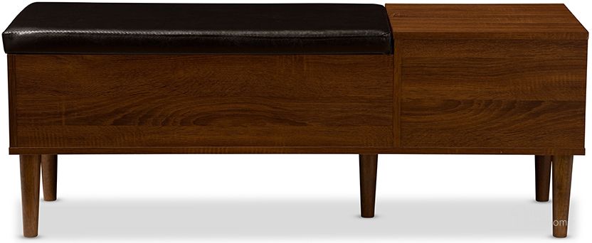 The appearance of Merrick 1-Drawer 2-Tone Oak And Dark Brown Wood Entryway Storage Cushioned Bench Shoe Rack Cabinet Organizer designed by Baxton Studio in the transitional interior design. This dark brown piece of furniture  was selected by 1StopBedrooms from Merrick Collection to add a touch of cosiness and style into your home. Sku: FP-6789-Oak/Espresso. Material: Wood. Product Type: Shoe Cabinet. Image1
