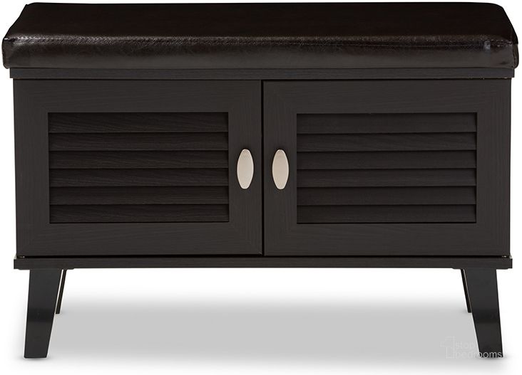 The appearance of Baxton Studio Sheffield Modern And Contemporary 2-Door Dark Brown Wood Entryway Storage Cushioned Bench Shoe Rack Cabinet Organizer designed by Baxton Studio in the modern / contemporary interior design. This dark brown piece of furniture  was selected by 1StopBedrooms from Sheffield Collection to add a touch of cosiness and style into your home. Sku: FP-6793-Espresso. Material: Wood. Product Type: Shoe Cabinet. Image1
