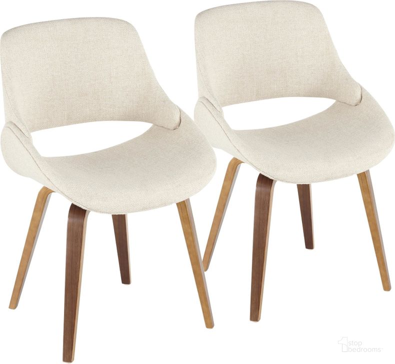 The appearance of Fabrico Modern Dining/Accent Chair in Walnut and Cream Noise Fabric - Set of 2 designed by Lumisource in the transitional interior design. This walnut piece of furniture  was selected by 1StopBedrooms from Fabrizzi Collection to add a touch of cosiness and style into your home. Sku: CH-FBCONL WL+CR2. Material: Polyester. Product Type: Accent Chair. Image1