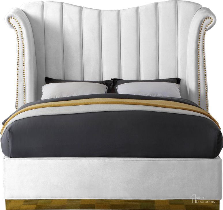 The appearance of Meridian Furniture Flora Velvet King Bed in White designed by Meridian in the modern / contemporary interior design. This white velvet piece of furniture  was selected by 1StopBedrooms from Flora Collection to add a touch of cosiness and style into your home. Sku: FloraWhite-K-1;FloraWhite-K-2;FloraWhite-K-3. Bed Type: Platform Bed. Product Type: Platform Bed. Bed Size: King. Material: Velvet. Image1