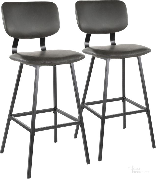 The appearance of Foundry Barstool in Black Metal and Grey Faux Leather with Grey Zig Zag Stitching - Set of 2 designed by Lumisource in the modern / contemporary interior design. This black piece of furniture  was selected by 1StopBedrooms from Foundry Collection to add a touch of cosiness and style into your home. Sku: B30-FNDY BK+GY2. Material: Leather. Product Type: Barstool. Image1