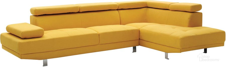 The appearance of Morningside Yellow Sectional designed by Furnique in the modern / contemporary interior design. This yellow piece of furniture  was selected by 1StopBedrooms from Morningside Collection to add a touch of cosiness and style into your home. Sku: G446-SC-Sectional  Sofa Side;G446-SC-Sectional Chaise Side. Material: Fabric. Product Type: Sectional. Layout: L-Shape.