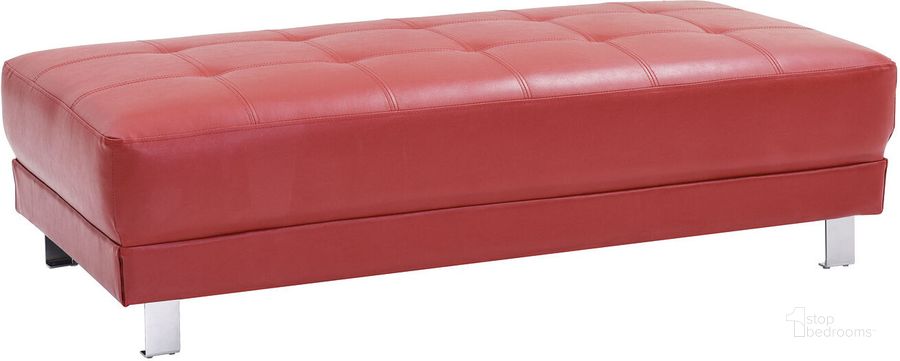 The appearance of Milan Ottoman G456 (Red) designed by Glory in the modern / contemporary interior design. This red piece of furniture  was selected by 1StopBedrooms from Milan Collection to add a touch of cosiness and style into your home. Sku: G456-O-Milan Ottoman. Material: Faux Leather. Product Type: Ottoman.