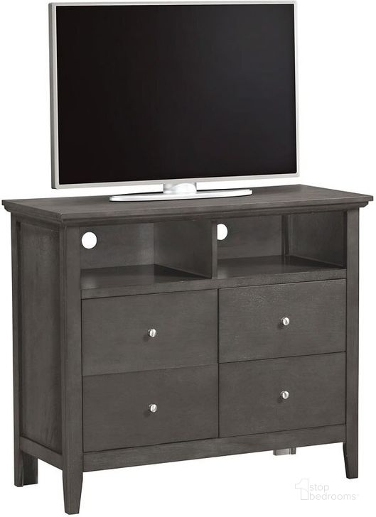 The appearance of G5405 Drawer Media Chest designed by Glory in the modern / contemporary interior design. This gray piece of furniture  was selected by 1StopBedrooms from G54 Collection to add a touch of cosiness and style into your home. Sku: G5405-TV-4 Drawer Media Chest. Material: Wood. Product Type: Media Chest.