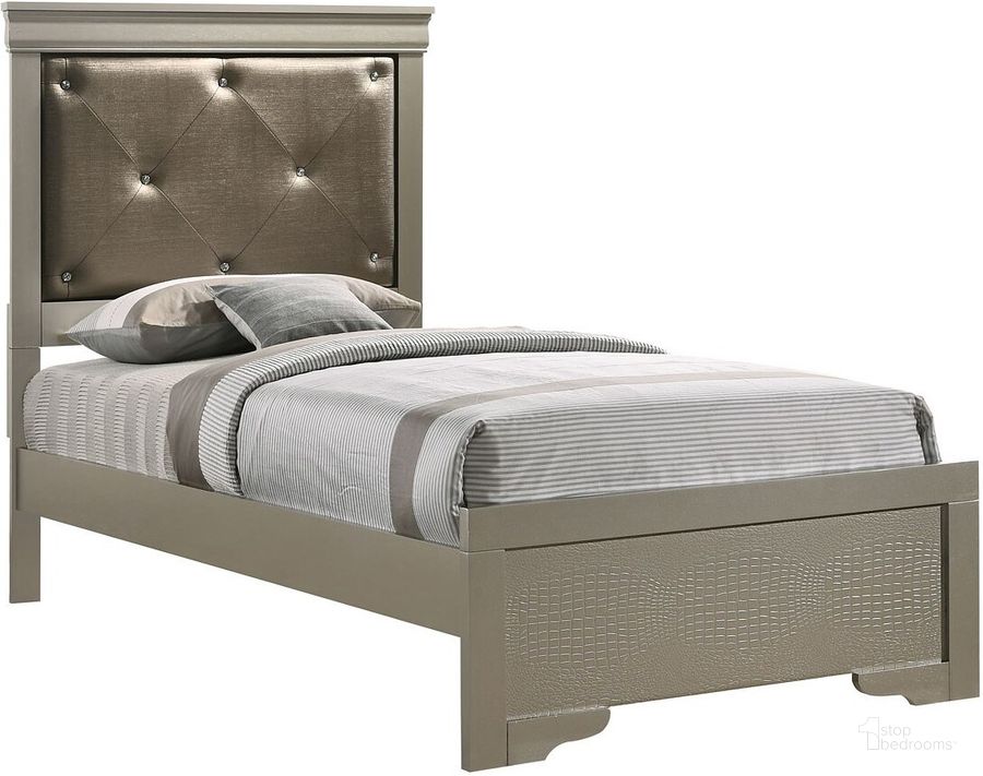 The appearance of Lorana Youth Panel Bed (Full) designed by Glory in the transitional interior design. This silver piece of furniture  was selected by 1StopBedrooms from Lorana Collection to add a touch of cosiness and style into your home. Sku: G6500B-FB2-HeadBoard;G6500B-FB2-Foot Board;G6500B-FB2-Rails. Bed Type: Panel Bed. Material: Wood. Product Type: Panel Bed. Bed Size: Full.