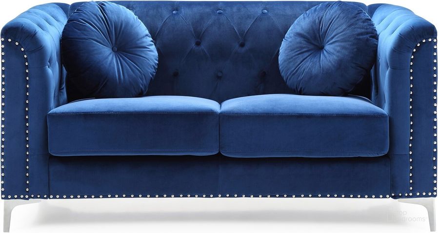 The appearance of Pompano Loveseat (Navy Blue) designed by Glory in the transitional interior design. This navy blue piece of furniture  was selected by 1StopBedrooms from Pompano Collection to add a touch of cosiness and style into your home. Sku: G781A-L-BACK REST, SEAT PANEL SUPPORT, FRONT RAILS, SEAT PANEL.;G781A-L-ARMS, LEGS, SEAT CUSHION, PILLOW, HARDWARE. Material: Fabric. Product Type: Loveseat. Image1
