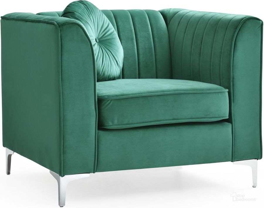 The appearance of Glory Furniture Delray Velvet Arm Chair Green designed by Glory in the modern / contemporary interior design. This green piece of furniture  was selected by 1StopBedrooms from Delray Collection to add a touch of cosiness and style into your home. Sku: G792A-C-Chair. Material: Wood. Product Type: Arm Chair. Image1