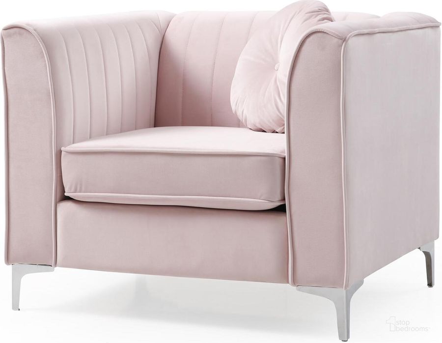 The appearance of Glory Furniture Delray Velvet Arm Chair Pink designed by Glory in the modern / contemporary interior design. This pink piece of furniture  was selected by 1StopBedrooms from Delray Collection to add a touch of cosiness and style into your home. Sku: G794A-C-Chair. Material: Wood. Product Type: Arm Chair. Image1