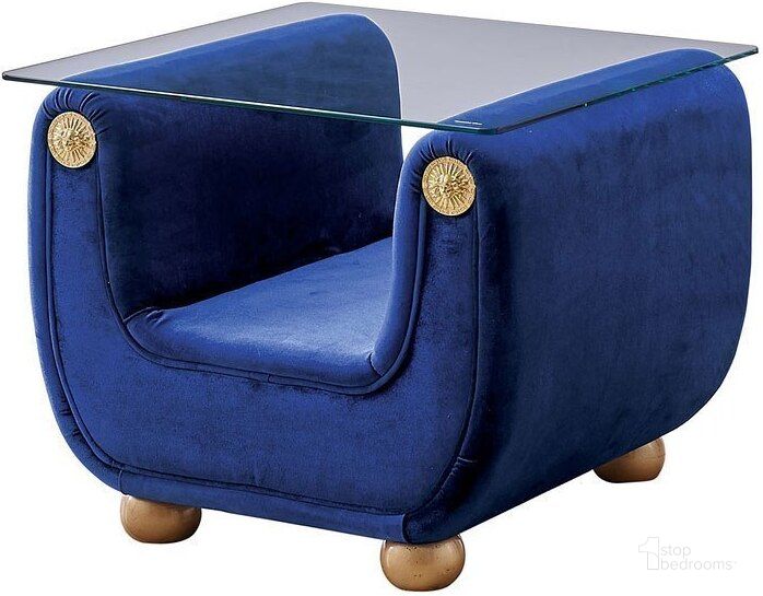 The appearance of Giza End Table (Dark Blue) designed by ESF in the transitional interior design. This dark blue piece of furniture  was selected by 1StopBedrooms from Giza Collection to add a touch of cosiness and style into your home. Sku: GIZAENDTABLEBLUE. Material: Fabric. Product Type: End Table.