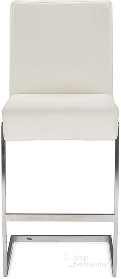 The appearance of Baxton Studio Toulan Modern And Contemporary White Faux Leather Upholstered Stainless Steel Barstool (Set Of 2) designed by Baxton Studio in the modern / contemporary interior design. This white piece of furniture  was selected by 1StopBedrooms from Toulan Collection to add a touch of cosiness and style into your home. Sku: GY-BC180715 White. Product Type: Barstool. Material: Stainless Steel. Image1