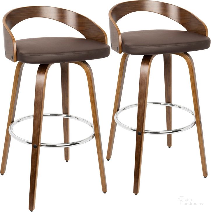 The appearance of Grotto Barstool Set of 2 In Brown designed by Lumisource in the transitional interior design. This brown piece of furniture  was selected by 1StopBedrooms from Grotto Collection to add a touch of cosiness and style into your home. Sku: B30-GROTTO2-SWVR WLBN2. Material: Wood. Product Type: Barstool. Image1