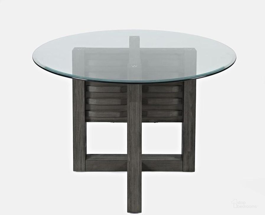 The appearance of Altamonte Round Dining Table With Glass Top -Brushed Grey designed by Jofran in the modern / contemporary interior design. This brushed grey piece of furniture  was selected by 1StopBedrooms from Altamonte Collection to add a touch of cosiness and style into your home. Sku: 1855-48BG48RD. Table Base Style: Pedestal. Table Top Shape: Round. Material: Wood. Product Type: Dining Table. Image1